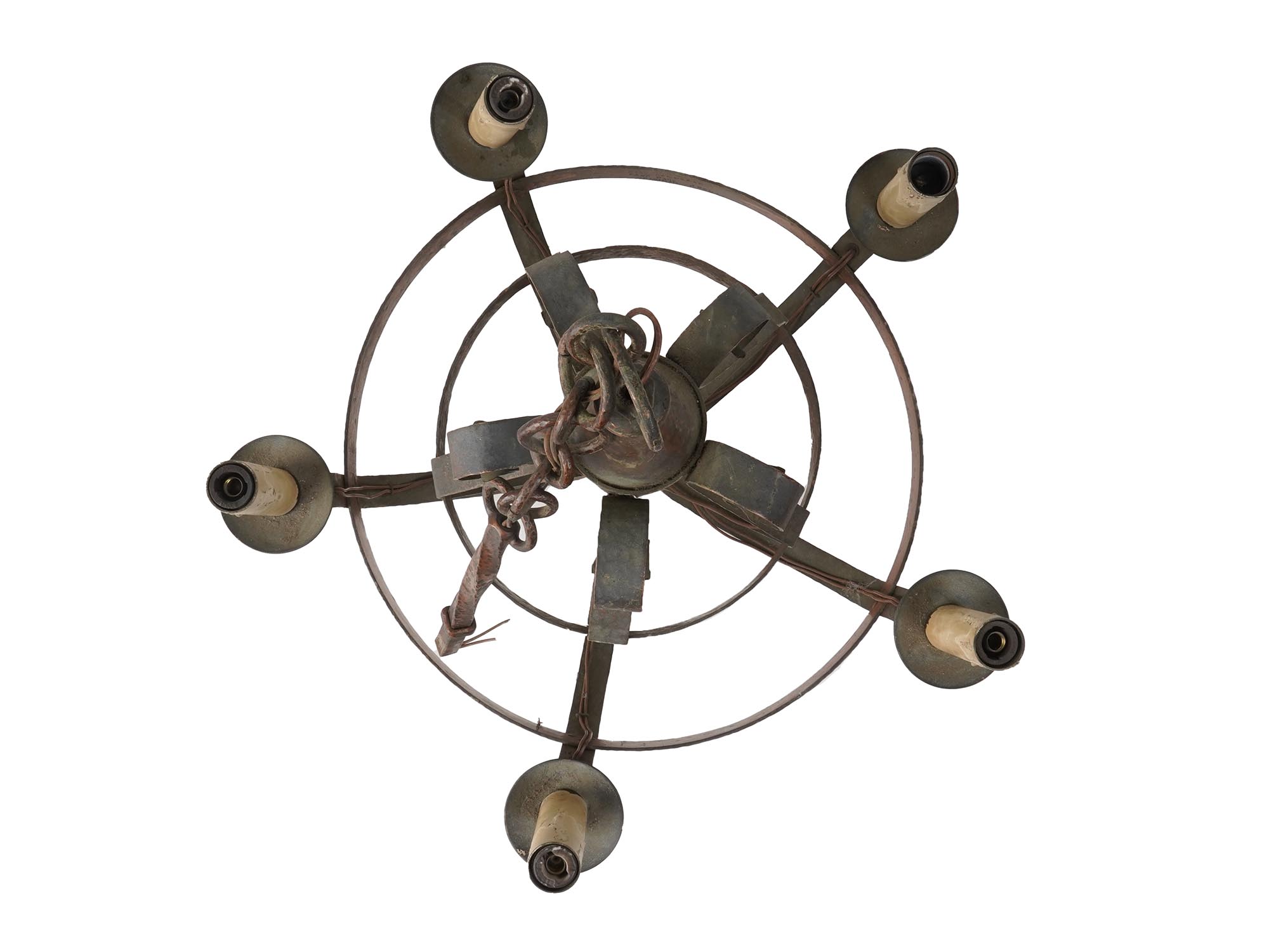 VINTAGE MEDIEVAL STYLE WROUGHT IRON CHANDELIER PIC-2